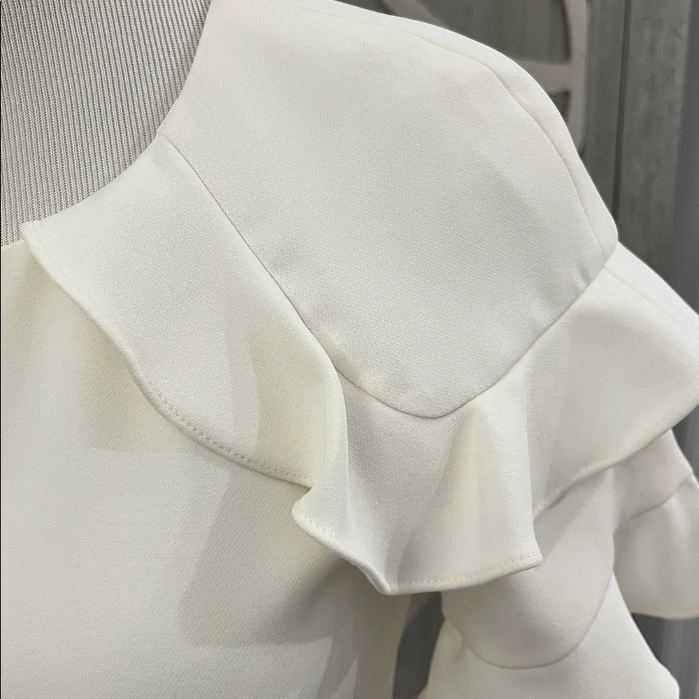 ANTONIO MELANI Cream Midi Dress with Ruffle Sleeves - Picture 2 of 5